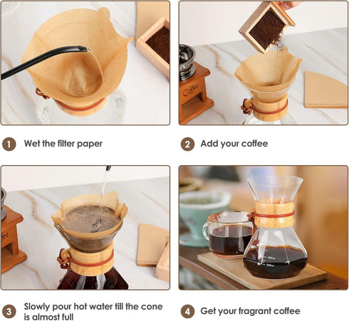 Puricon Pour Over Coffee Maker with Paper Filter 40 Sheets, Holds 1 to 2 Cups, 15oz Coffee Dripper Set Borosilicate Glass Coffee Carafe Brewer, Co...