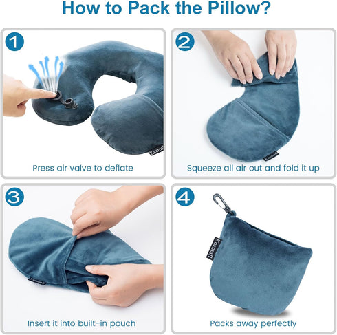 Inflatable Travel Neck Pillow for Airplane Train Car Washable Pillowcase U Shaped Office Napping Pillow...