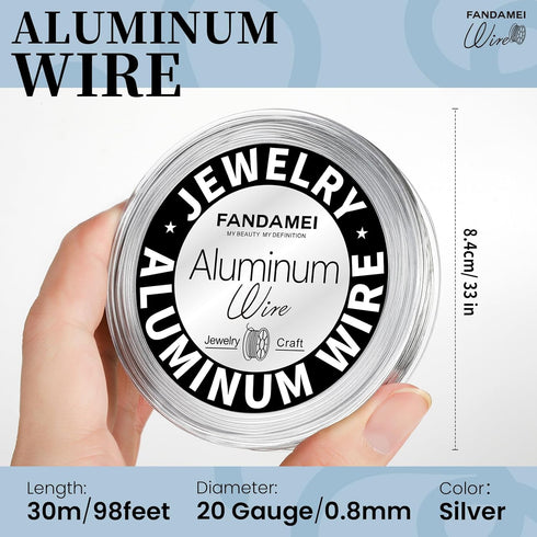 FANDAMEI Craft Wire 20 Gauge 98 Feet, Silver Wire for Jewelry Making, Aluminum Wire for Crafts, Sculpting, Beading. Metal Bendable Wire for Christ...