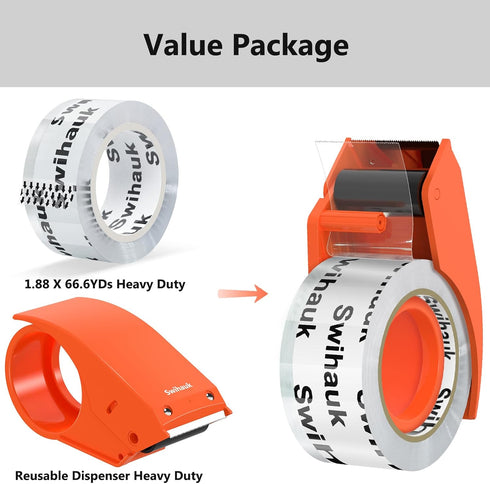 1.88 in x 66.6 YDs Clear Heavy Duty Packing Tape with Dispenser, Strong & Durable Shipping Tape, Packaging Tape, Packing Tape Dispenser Gun for Pa...