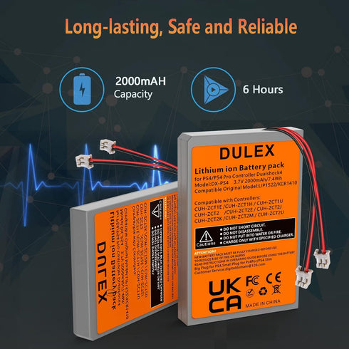 3.7V 2000mAh LIP1522 Replacement Battery with Big and Small Plug for Playstation 4 PS4 Dualshock 4 Wireless Controller (1-Pack)...