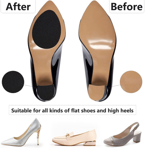 24Pcs Non-Skid Shoe Pads, Anti-Slip Shoe Grips for High Heels, Self-Adhesive Rubber Shoes Pads, Wear-Resistant Rubber Sole, Noise Reduction for Me...