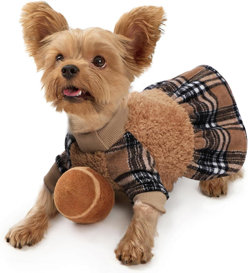 Dog Sweaters for Small Dogs Girl Fleece Fall Fog Sweater Dress with Plaid Tutu Thanksgiving Dog Clothes Outfit Female Holiday Pet Apparel,XXS...