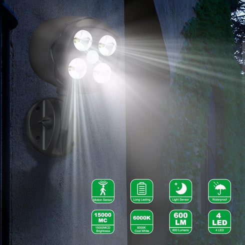 Motion Sensor Outdoor Lights, Battery Operated Outdoor Lights, 600LM Motion Detector Lights for Outside, 6000K LED Security Light Battery Powered ...