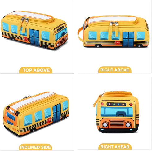 LEDAOU Cute Pencil Case for Kids Girls Boys Pencil Pouch kawaii Pen Pencil Box Bag Holder for School Students (Yellow School Bus)...