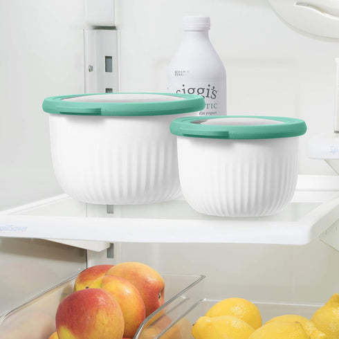 Oggi Prep, Store & Serve Plastic Bowl w/See-Thru Lid- Dishwasher, Microwave & Freezer Safe, (1.4 qt) White/Aqua...