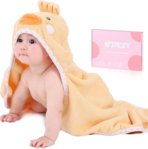 Baby Hooded Towel with Unique Animal Design Ultra Soft Thick Cotton Bath Towel for Newborn (Chick)...