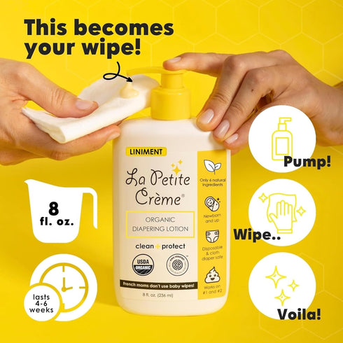 La Petite Creme French Premium Diapering Lotion - Diaper Cream Alternative to Baby Wipes - Gentle Moisturizer & Skin Cleanser with USDA Certified ...