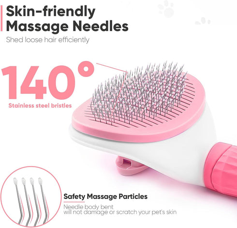 Cat Brush Self Cleaning Slicker Brush with Release Button, Dog Shedding Brush for Grooming, Cat Comb Pet Massage Tool Suitable for Long or Short P...