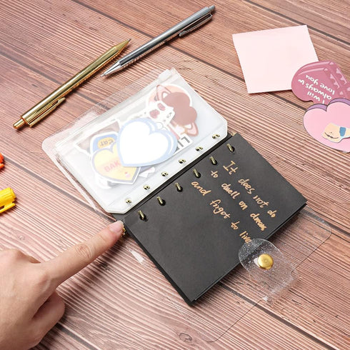 A7 Soft PVC Binder Cover Glitter Golden Refillable Budget Binder 6-Holes Loose Leaf Notebook Binders Round Ring Personal Planner Pages Protectors ...