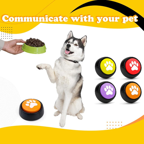 PetnBeyond Dog Talking Buttons - Communication Starter Pack, 4 PCS Dog Training Buttons, 30 Second Record Button for Pet Voice Training, Speaking ...