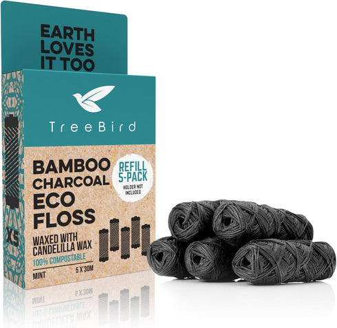 Biodegradable Bamboo Charcoal Eco Floss Refills | Refill 5-Pack | Vegan & Cruelty-Free | Zero Waste Dental Care | Mint...