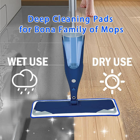 4 Pack Deep Cleaning Pad for Bona Mop, Reusable Microfiber Deep Clean Pad for Bona Family of Mops, Mop Refill Replacement for Hardwood and Multi-S...