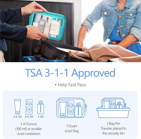 PACKISM TSA Approved Toiletry Bag - 3 Pack Upgrade Color-Edged Clear Makeup Bag, Clear Toiletry Bag For Traveling Fits Various Storage Needs, Turq...