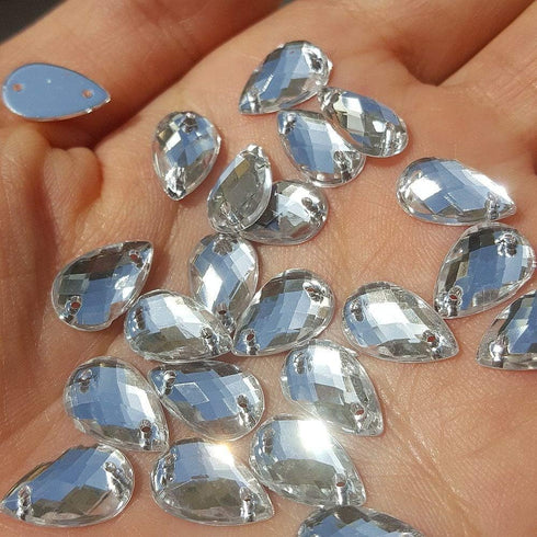 300Pcs 0.31x0.51? Drop Shape Crystal Clear Acrylic Sew On Rhinestones Flatback Sewing Stones for Clothes Dress Crafts Garments Accessories (Silver...