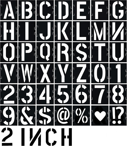 2 Inch Letter Stencils 42 Pcs ReusableTemplates Symbol Numbers Interlocking Stencil Kit Plastic Number Stencils for Wood,Wall,Paper,Fabric,Glass,S...