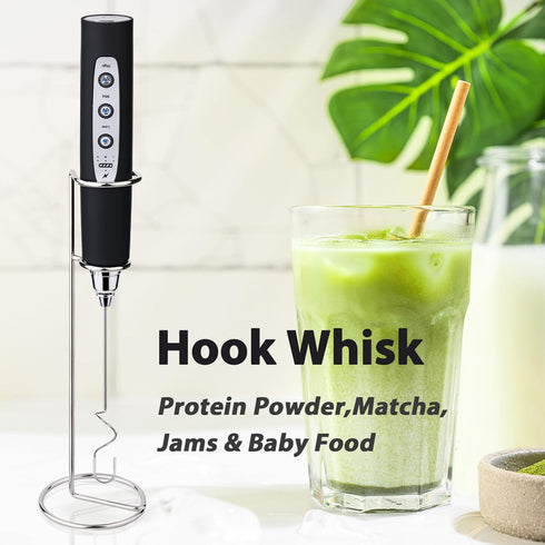 Milk Frother with Stand Rechargeable-Handheld Coffee Frother with 3 Stainless Whisks 3 Speed Adjustable, Electric Whisk Drink Mixer, Foam Maker Bl...