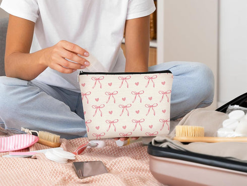 Pink Coquette Bow Aesthetic Makeup Cosmetic Bag, Cute Makeup Bag, Trendy Preppy Makeup Bag, Preppy Stuff, Coquette Stuff, Preppy Gifts, Cute Makeu...