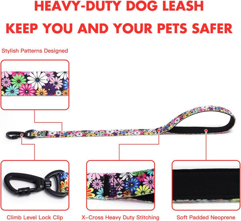 Dog Leash for Training and Walking - Fashionable Floral Print, Suitable for Medium to Large Dogs - with Climbing Lock Buckle and Comfortable Padde...