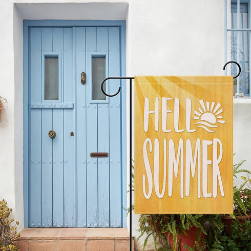 Hello Summer Yellow Small Decorative Garden Flag, Sun Sunshine Yard Lawn Outside Decor, Seasonal Burlap Outdoor Home Decoration Double Sided 12 x ...