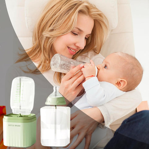 Travel Baby Bottle Brush ?6 in 1 Portable Nursing Bottle Brush Set with Silicone Bottle Brush,Drying Drain Pole,Nipple Brush,Straw Brush and Stora...