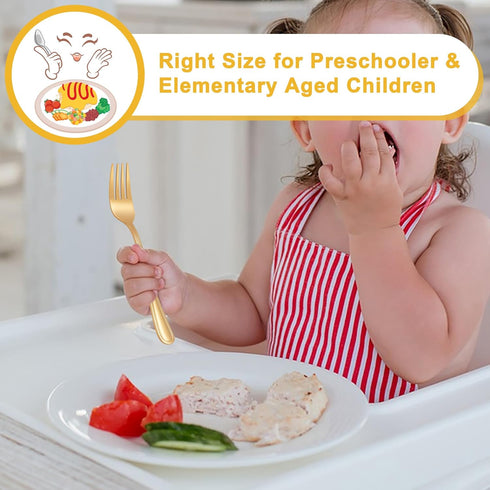 E-far 10-Piece Gold Toddler Utensils, Kid Stainless Steel Silverware Set, Children Safe Forks and Spoons Set for Self Feeding, Healthy & Non-Toxic...