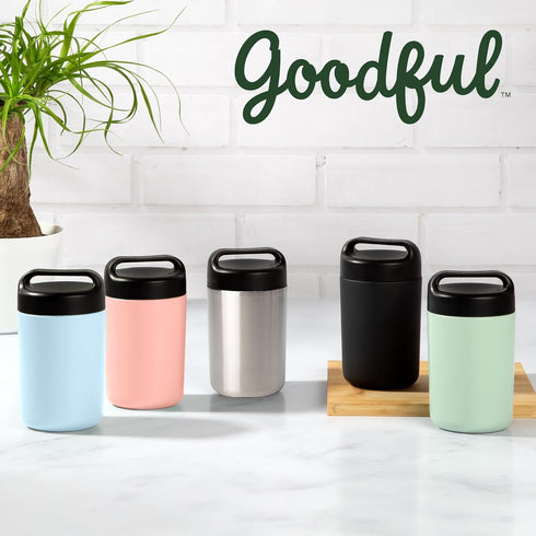 Goodful Stainless Steel Food Jar, Double Wall Vacuum Sealed Insulated Food Storage Container with Carry Handle Lid, 16-Ounce, Sage...