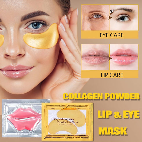 30 Pairs 24K Gold Eye Masks & Lip Masks,Crystal Collagen Eye Patches for Puffy Eyes, Effectively Moisturizing Lip & Eye Skin Care Reducing Fine Li...