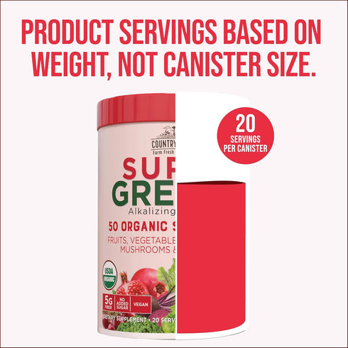 Country Farms Organic Super Greens Berry Flavor, 50 Organic Super Foods, Packed with Fiber, USDA Organic Drink Mix, Fruits, Vegetables, Mushrooms ...