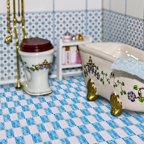 Doll House Furniture 27pcs Miniature Mosaic Floor Tile Sheet Miniature Flooring Simulation Mini Doll House Accessories for - Blue and White Tile F...
