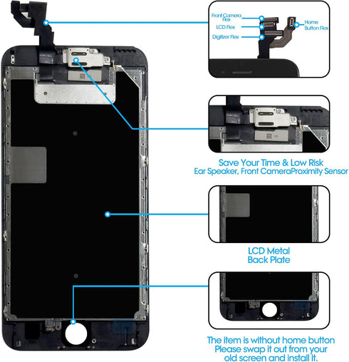 for iPhone 6S Screen Replacement 4.7' - LCD Complete Repair Kit Display 3D Touch Digitizer Assembly with Earpiece, Front Camera, Proximity Sensor,...