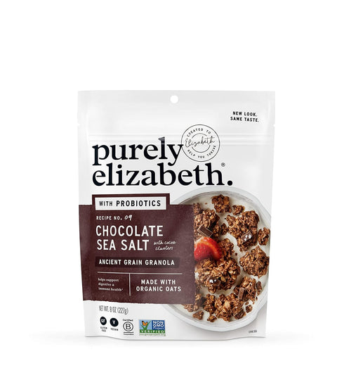 Purely Elizabeth, Chocolate Sea Salt, Ancient Grain Granola with Probiotics, Gluten-Free, Non-GMO (8oz Bag)...
