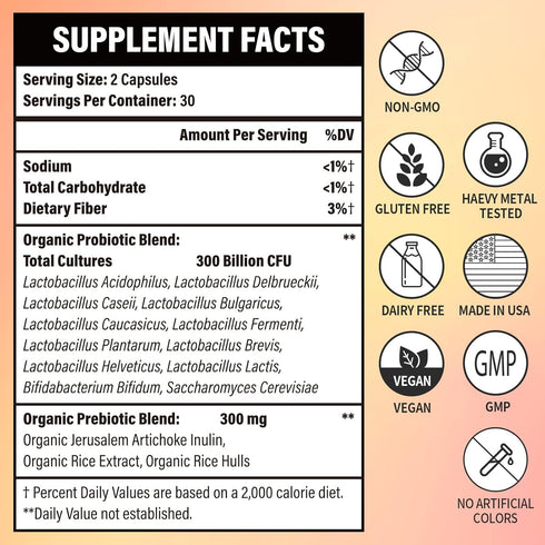 300 Billion CFU Probiotics - Probiotics for Women and Men, 12 Probiotic Strains Plus Prebiotic, for Immune & Digestive, Gut Health, Gas Bloating, ...