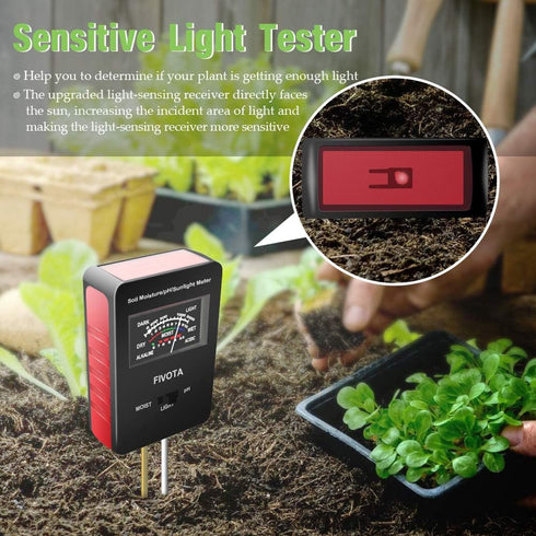 Soil pH Meter, FV03 Upgraded Large Screen Soil Moisture/Sunlight/pH Tester Backyard Soil Test kit, Reliable Gardening Soil Tool for Garden, Farm, ...