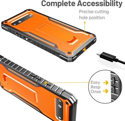 FITO for Google Pixel 6A Case, Dual Layer Shockproof Heavy Duty Case with Tempered Glass Screen Protector Built-in Kickstand (Orange)...