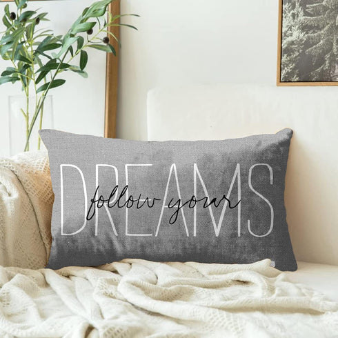 Emvency Throw Pillow Cover Rustic Gray Follow Your Dreams Decorative Pillow Case Monogram Home Bed Decor Rectangle Queen Size 20x30 Inch Cushion P...