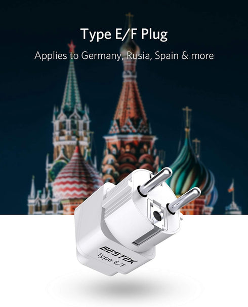 BESTEK Europe Travel Plug Adapter, Grounded Universal Type E/F Plug Adapter EU to US Adapter - Ultra Compact for Most of Europe, Asia Countries an...