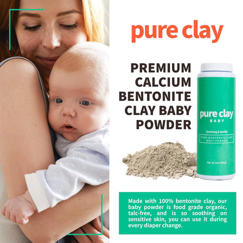 Bentonite Clay Baby Powder, Pure Calcium Bentonite Clay Food Grade Baby Powder for Sensitive Skin, Travel Size Baby Powder, Gentle Baby Skin Care...