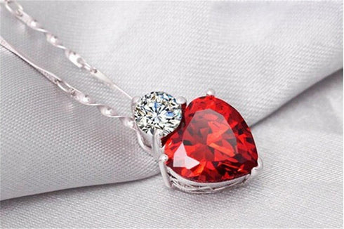 Uloveido Red Crystal Heart Necklace and Earrings Wedding Jewelry Set for Women BME53...