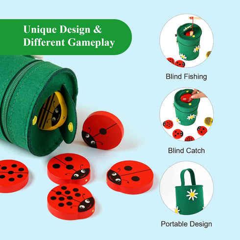 WODI Wooden Counting Ladybugs 0-10 Alphabets & Numbers Sorting Montessori Educational Toys for Toddlers Girls&Boys 3+ Learning to Count Cards Matc...