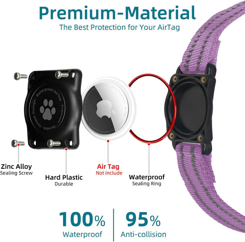 Airtag Dog Collar, 100% Waterproof Integrated Apple Air Tag Dog Collars, Reflective GPS Dog Collar with Hard PC AirTag Holder Case for Small Mediu...