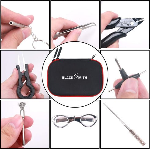 DIY Tool Kit, 9 in 1 Tweezers Pliers Winding Rods Screwdriver Steel Brush with Zipper Case Bag, for Home and Jewelry Repairs...