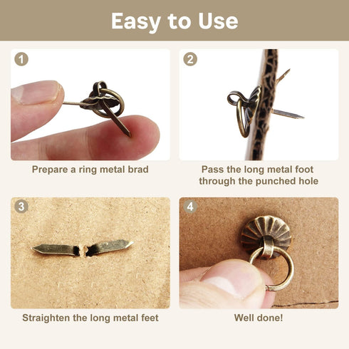 MroMax 50Pcs Metal Brad Fasteners Mini Pull Ring Handle DIY Crafts Decoration for Decorative Jewelry Box Chest Drawer Cabinet or Small Journals Br...