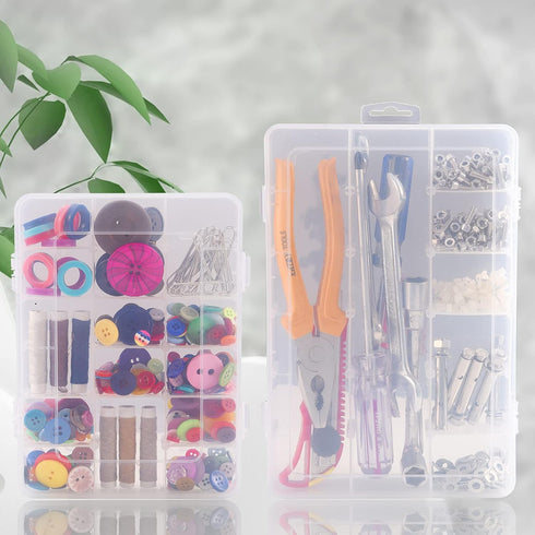 18 Grids Plastic Organizer Box with Dividers, Exptolii Clear Compartment Container Storage for Washi Tapes Beads Crafts Jewelry Fishing Tackles, S...