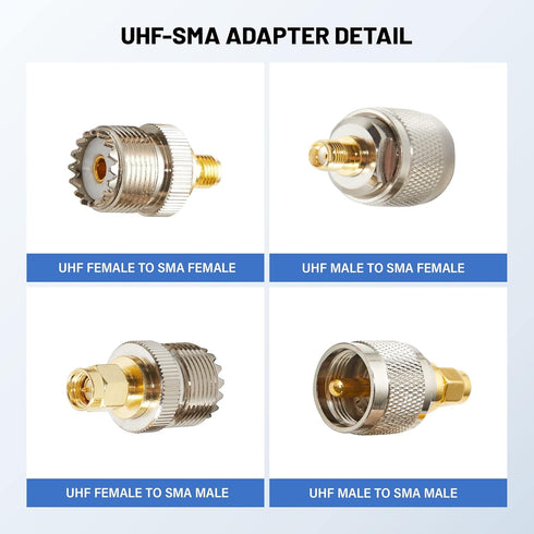 Anina 4pc SMA - UHF FR Coaxial Connector Kit SMA to PL259 SO239 UHF VHF Crimp Coax Adapter for CB Radio/Handheld Ham Radio Antenna/Walkie Talkie/A...