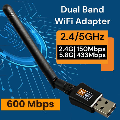 600Mbps Dual Band Internet USB WiFi Adapter for Desktop PC 2.4/5GHz, Laptop Wireless Receiver Network Dongle with Antenna, Compatible with Windows...