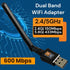 600Mbps Dual Band Internet USB WiFi Adapter for Desktop PC 2.4/5GHz, Laptop Wireless Receiver Network Dongle with Antenna, Compatible with Windows...