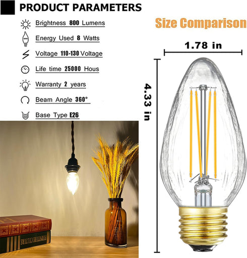 Leools E26 Vintage Edison Bulbs 8W Dimmable LED Bulbs Soft White 3000K 800lm 120V AC E26 Medium Base Light Bulbs for Pendant Light Fixture?6 Pack...