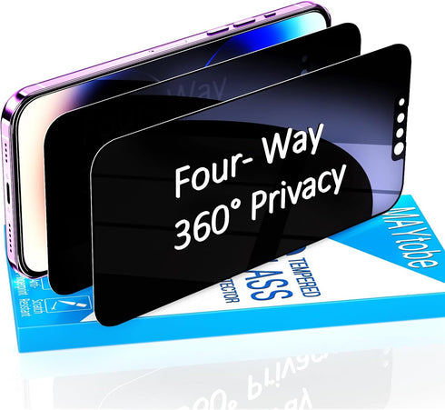 MAYtobe [2-Pack 360 Degree Privacy Screen Protector for iPhone 14/ iPhone 13 Pro/iPhone 13 Horizontal and Vertical Private Tempered Glass, 4 Way A...