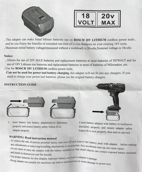 Battery Adapter for Bosch 18V Lithium-Ion Cordless Tool, Compatible with Dewalt 18V 20V Max/Milwakee M18 18V Li-ion Battery Convert to Bosch 18V C...